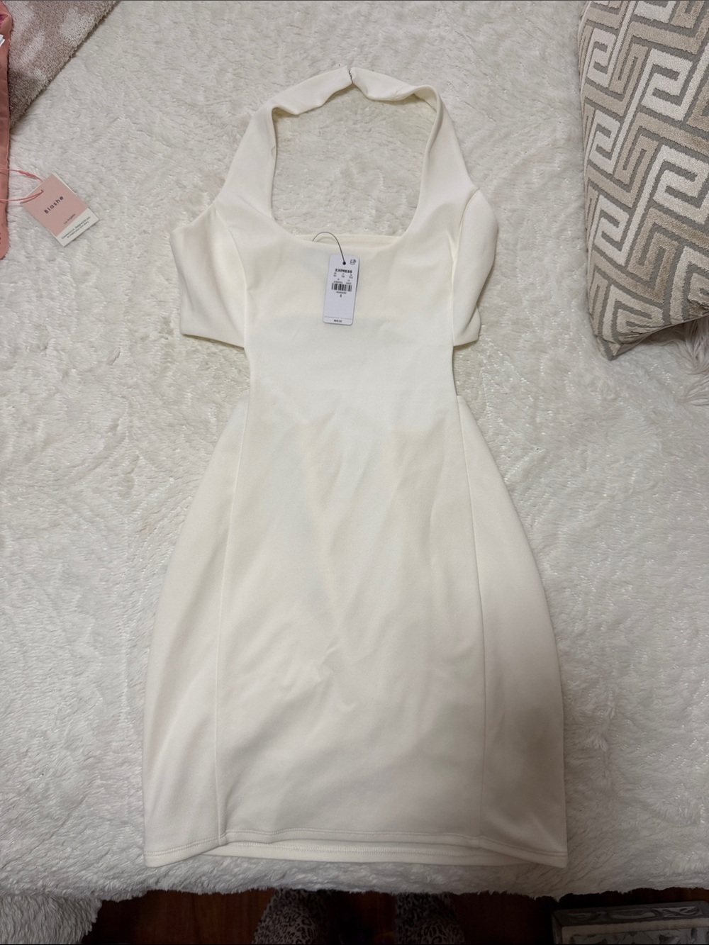 Express Cream Halter Mini Dress